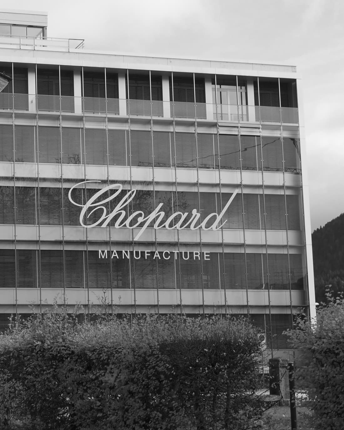 The Chopard logo on its manufacture in Fleurier